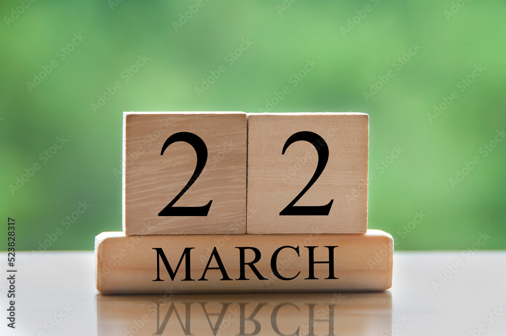 March 22 calendar date text on wooden blocks with blurred park background. Copy space and calendar concept March 22 calendar date text on wooden blocks with blurred park background. Copy space and calendar concept