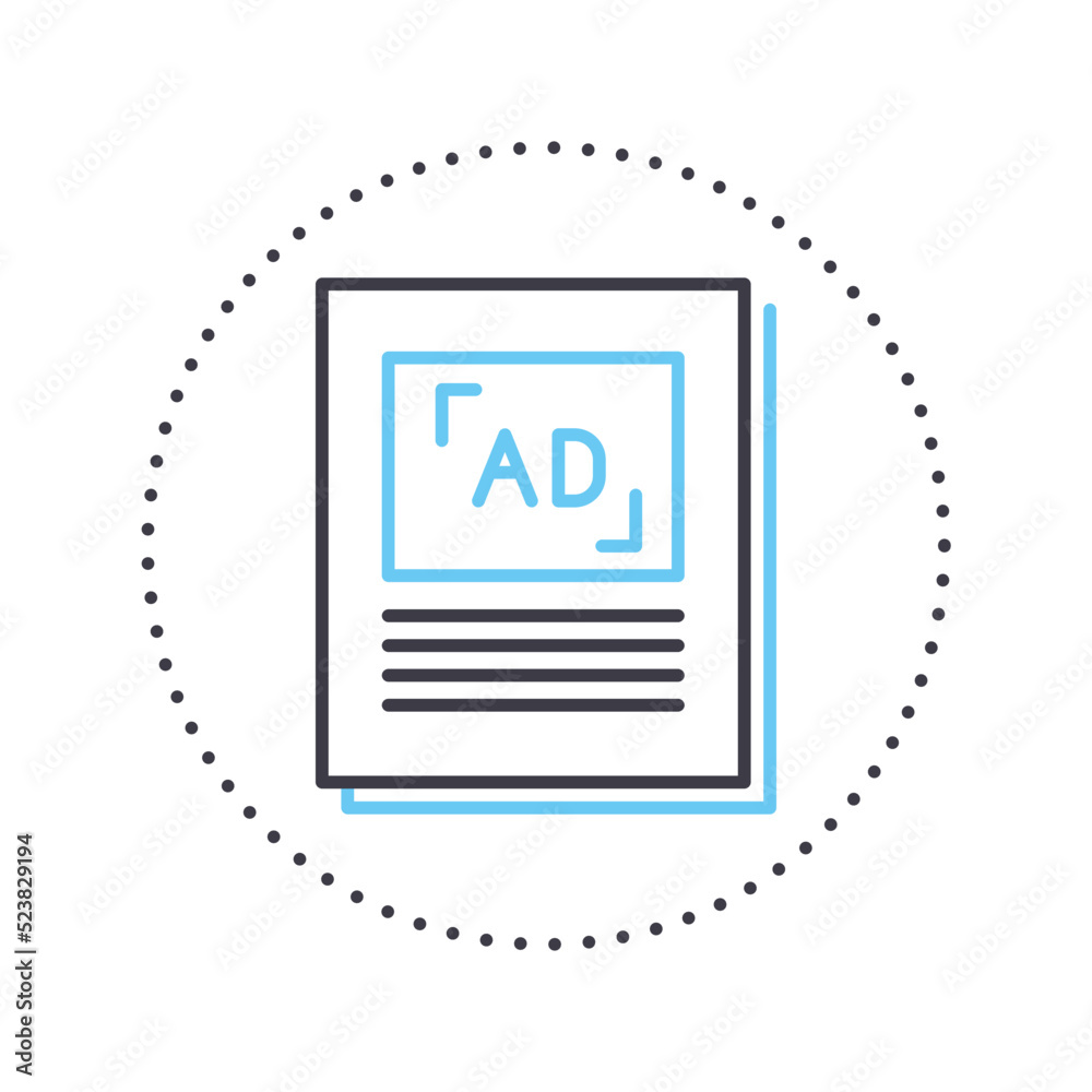 newspaper advertising line icon, outline symbol, vector illustration, concept sign newspaper advertising line icon, outline symbol, vector illustration, concept sign