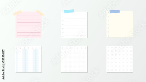 Set of different sticky notes with colored masking tape isolated on  background , illustration Vector EPS 10