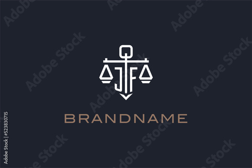Initials JF logo for law firm with shield and scales of justice modern style