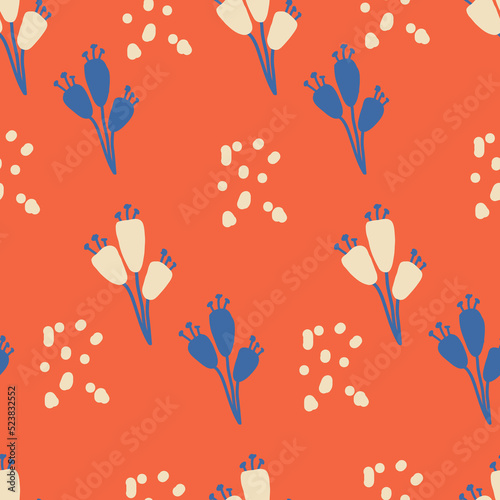 Flowers set on orange background. Hand draw abstract design elements in pastel colors. Minimal stylish cover template. Art form for social media stories, branding, banner. Vector illustration.