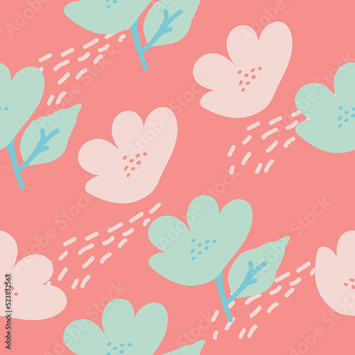 Flowers set on pink background. Hand draw abstract design elements in pastel colors. Minimal stylish cover template. Art form for social media stories, branding, banner. Vector illustration.
