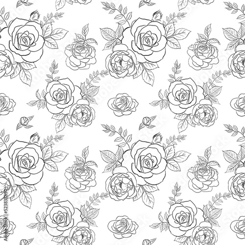 Seamless pattern forest plants. Hand drawn simple flowers. Foliage and wood ferns. Decorative floral sketch. Engraving stems with leaves and blooms.