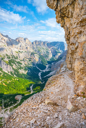 Panoramic view of Tavernanzes Valley in Dolomites