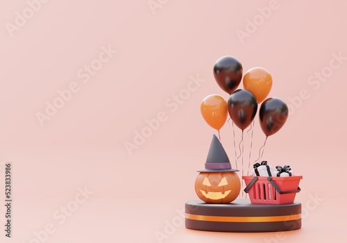 Happy Halloween background banner,podium for product,3d illustration
