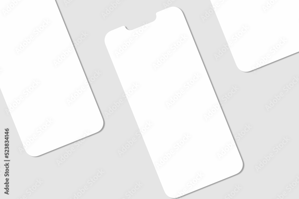 Realistic blank phone screen illustration for mockup. UI UX app presentation. 3D Render.