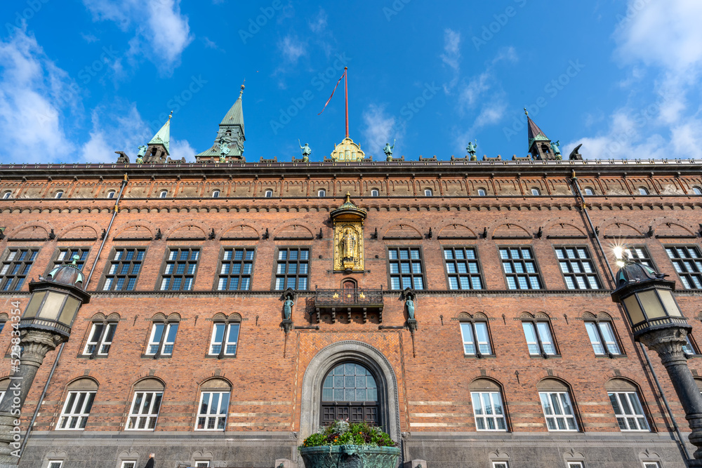 Detail of the facade of the City council building in Copenhagen , Denmark
