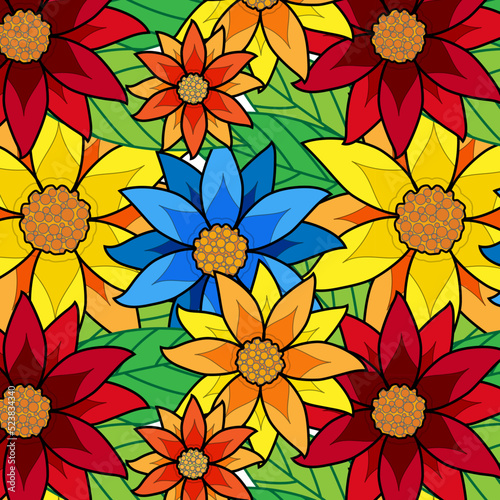 Bouquet Blossom Flowers and Leave Hand Draw Flower Painted.
