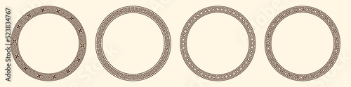 Greek key pattern, round frames collection. Decorative ancient meander, greece border ornament set with repeated geometric motif. Vector EPS10.