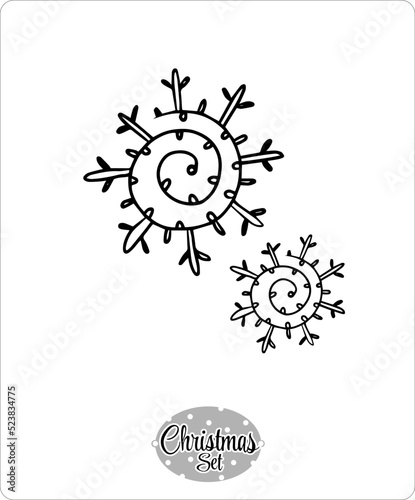 Contour illustrations, art on a transparent background from the "Christmas Set". Symbols of Christmas. Snowman, deer, cookies, Christmas tree, Santa Claus and accessories.