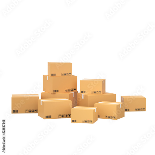 Box stack for online shipping banner. 3D element. © dekzer007