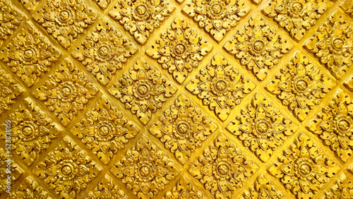 Golden wall texture isolation background with Kbach Khmer design, Cambodian ornament