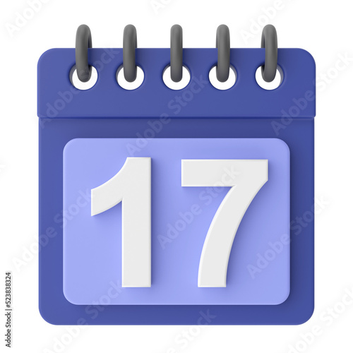 Billede på lærred 17th. seventeenth day of month. 3D calendar icon.
