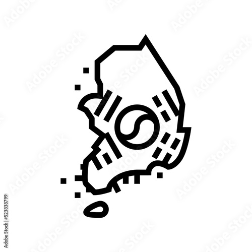 south korea country map flag line icon vector illustration