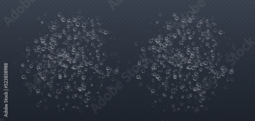 Underwater fizzing bubbles, soda or champagne carbonated drink, sparkling water. Effervescent drink. Aquarium, sea, ocean bubbles vector illustration.
