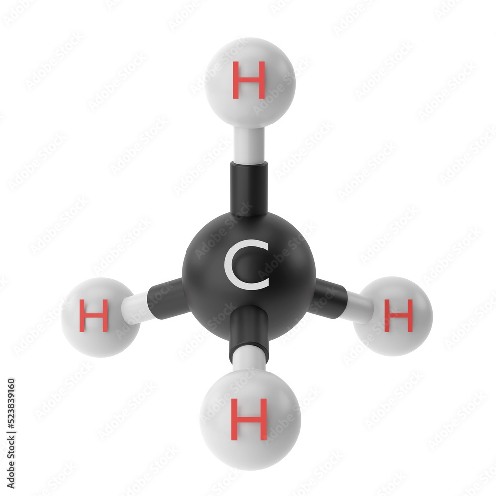 Ch4 methane chemical formula 3d chemical structure stock