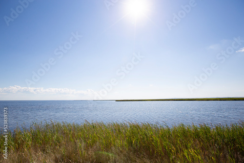 bay sea  sky on a sunny day. a summer day in nature. background image  there is a place to record.