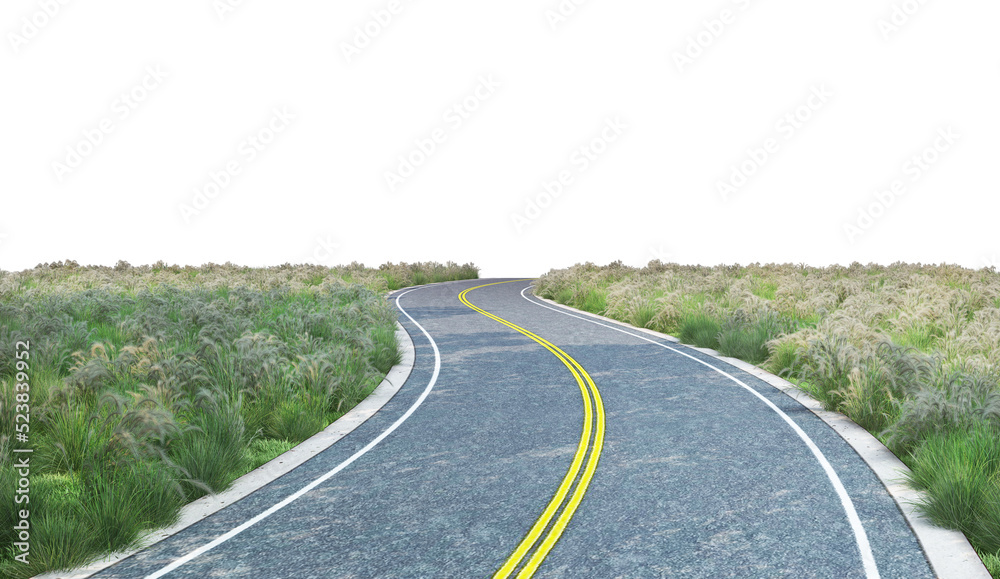 Fototapeta premium Roads in the meadows on a transparent background