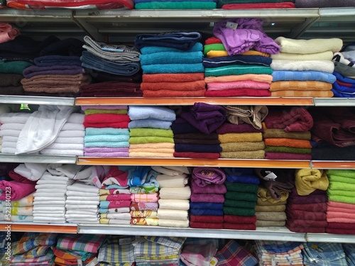 Pile of towels on the shop shelf