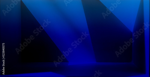 Inside the blue room  there is a space with light and shadow abstract patterns.