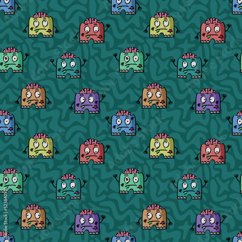 Seamless colorful yelling zombie pattern. Vector clip art illustration with simple gradients.
