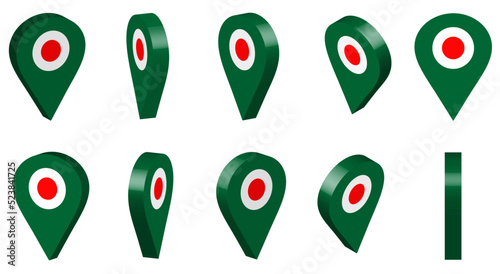 The navigation icon is green with red 3d in different angles, the location icon.