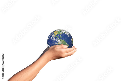 Earth  globe in hand on transparent background - PNG format. Elements of this image furnished by NASA