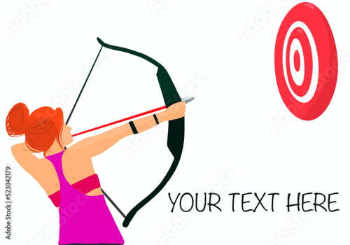Illustration femme qui tir à l'arc avec une cible, fond transparent