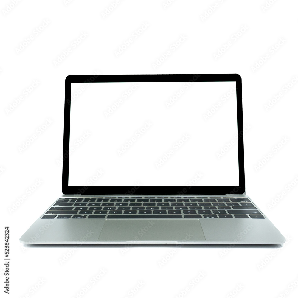 Modern computer, Laptop in angled position view with blank screen isolated on white background.mockup or template for advertising Modern computer, Laptop in angled position view with blank screen isolated on white background.mockup or template for advertising