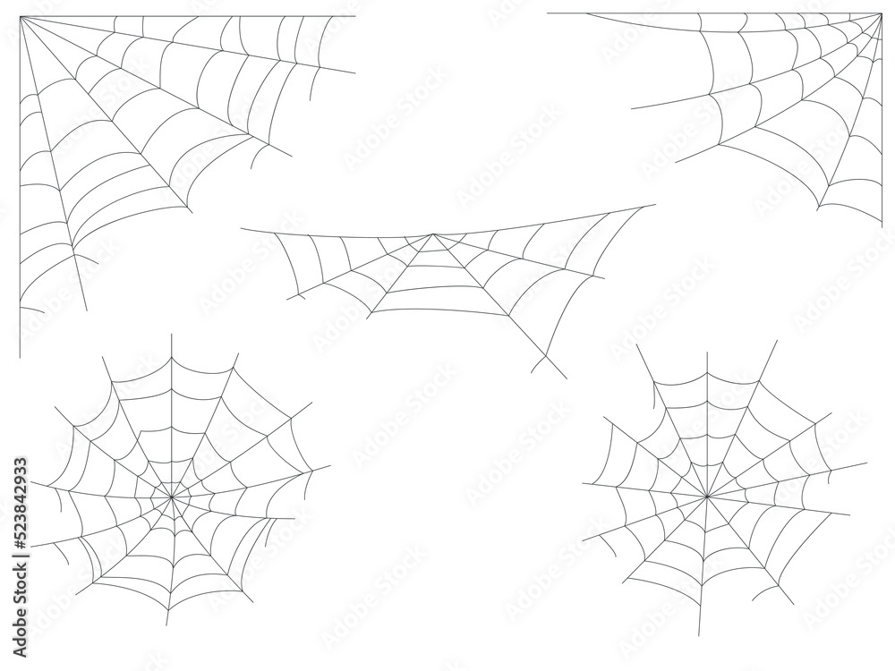 Collection of cobwebs for Halloween. Vector illustration isolated on white background