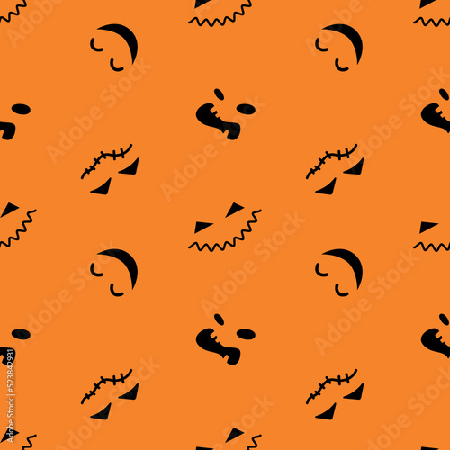 Seamless pattern with smiling faces of ghosts or Halloween pumpkins on an orange background. Vector illustration