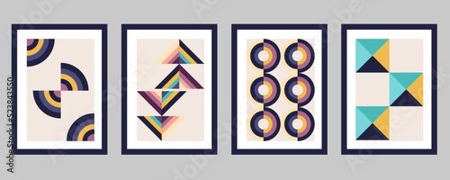 Abstract Bauhaus geometric pattern background vector circle