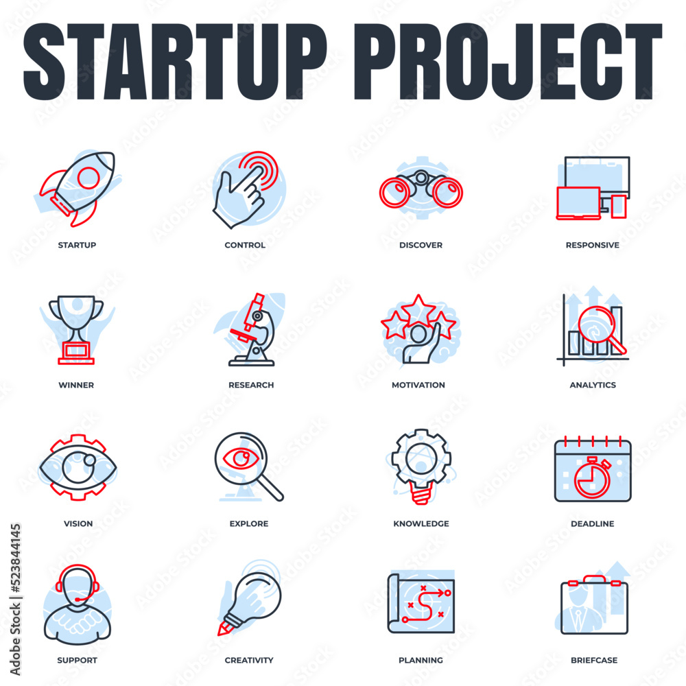 Set of Startup project icon logo vector illustration. development pack symbol template for graphic and web design collection Set of Startup project icon logo vector illustration. development pack symbol template for graphic and web design collection