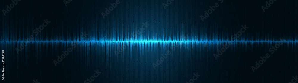 Panorama Blue Light Digital Sound Wave Background,technology and earthquake wave diagram concept,design for music studio and science,Vector Illustration.