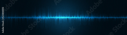 Panorama Blue Light Digital Sound Wave Background technology and earthquake wave diagram concept design for music studio and science Vector Illustration.