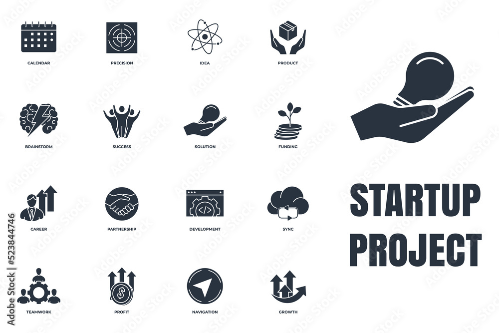 Set of Startup project icon logo vector illustration. development pack symbol template for graphic and web design collection