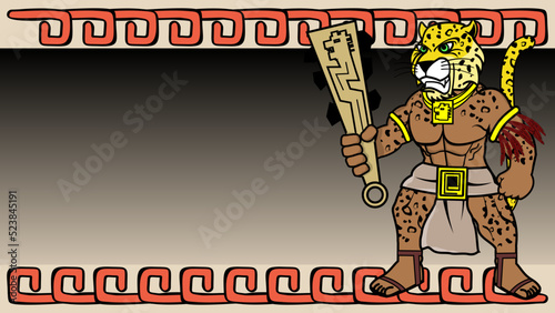 mexican aztec warrior tezcatlipoca god cartoon illustration background. poster vector format photo