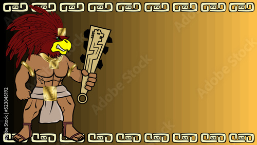 mexican aztec warrior eagle god cartoon illustration background. poster vector format