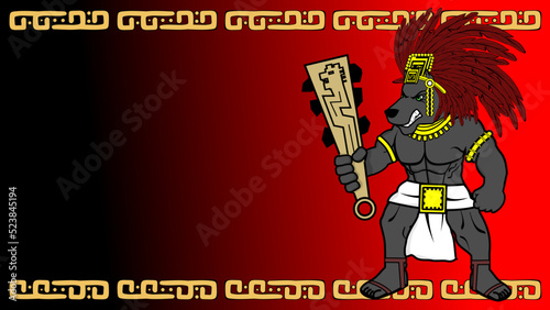 mexican aztec warrior xolotl god cartoon illustration background. poster vector format