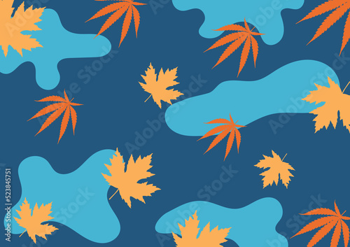 Natural background of leaves  branches and organic shapes in summer tone  orange  blue and green .vector illustration.