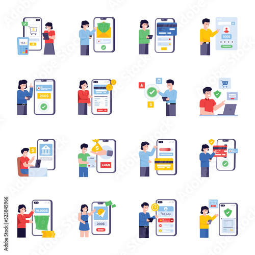 Modern Flat Vectors of Mobile Payments 