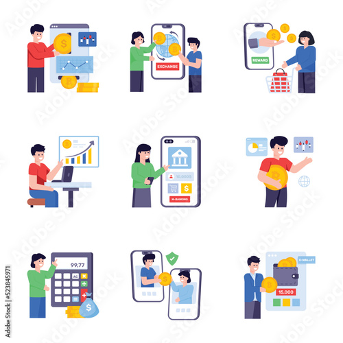 Flat Illustrations of Payments and Online Banking
