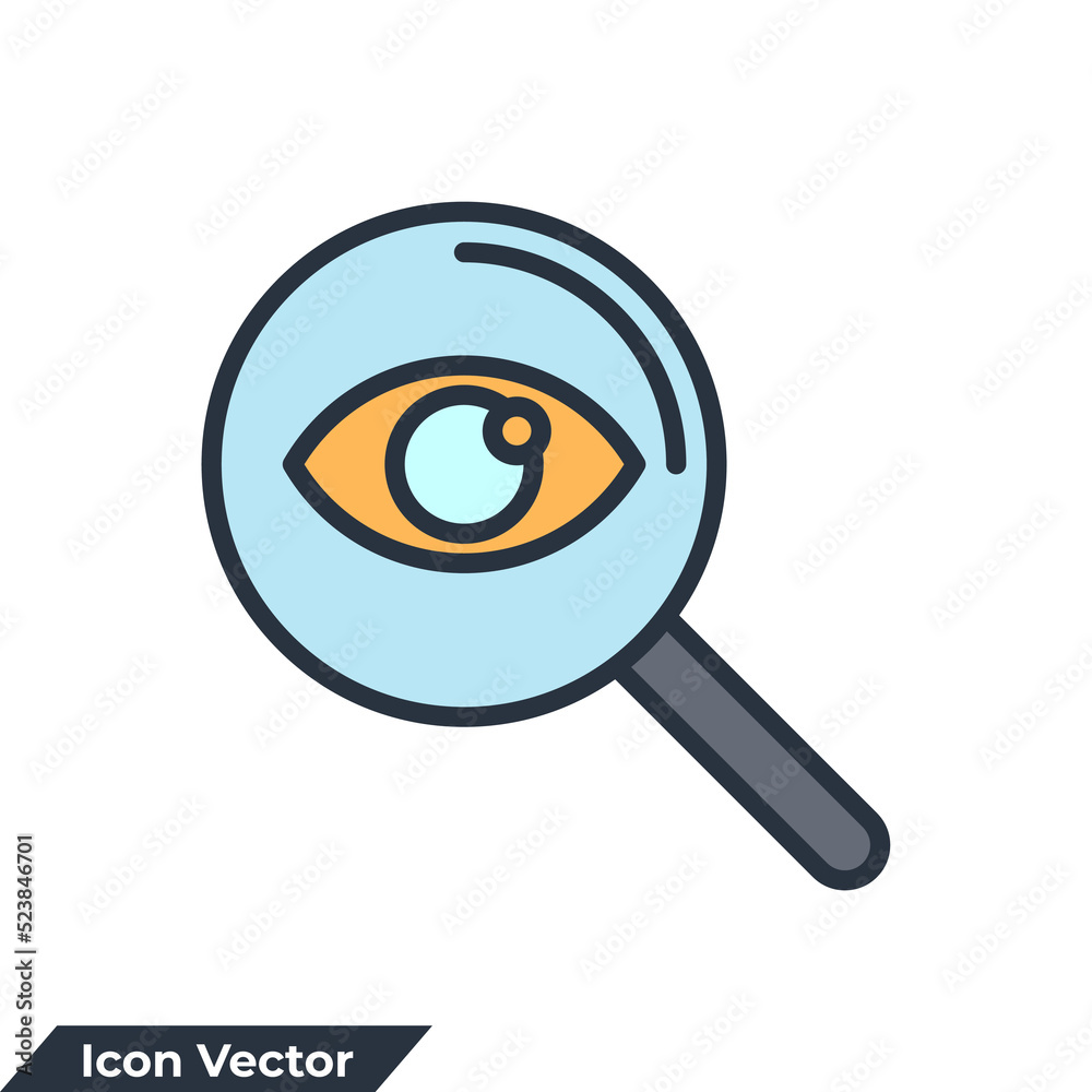 explore search icon logo vector illustration. vision on magnifying glass symbol template for graphic and web design collection explore search icon logo vector illustration. vision on magnifying glass symbol template for graphic and web design collection