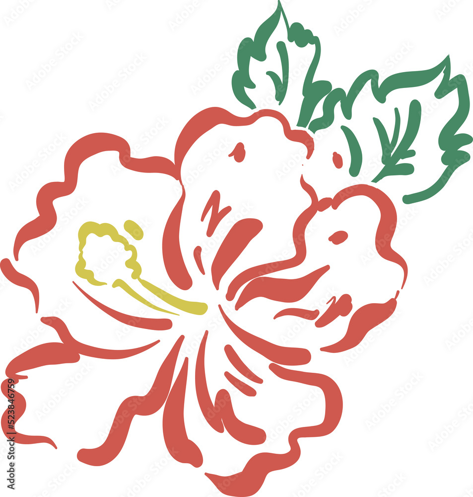 Fototapeta premium Hand drawn cute Hibiscus flower ALOHA HAWAII illustration
