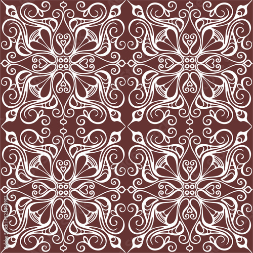 seamless graphic pattern  floral white ornament tile on brown background  texture  design