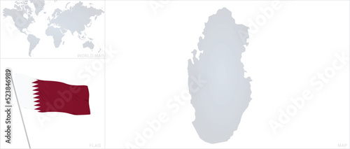 Qatar map and flag. vector 