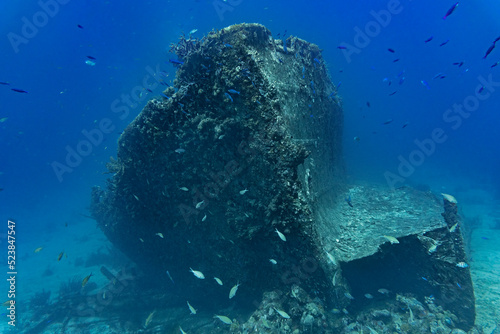 shipwreck bow side in the caribbean