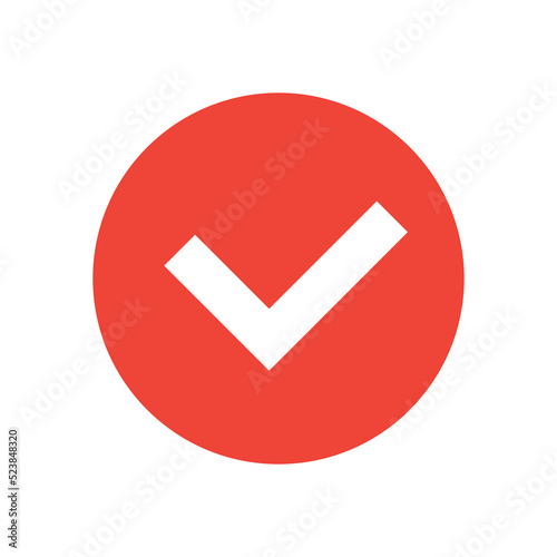 Accept, check mark flat icon, round button, long shadow style.
