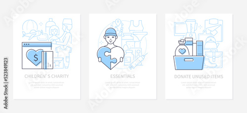 Charity and essentials - line design style banners set