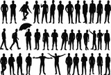 silhouette men collection isolated, vector